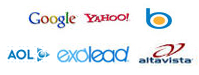 Moteurs de recherche Google, Yahoo!, Bing, AOL, Exalead et AltaVista