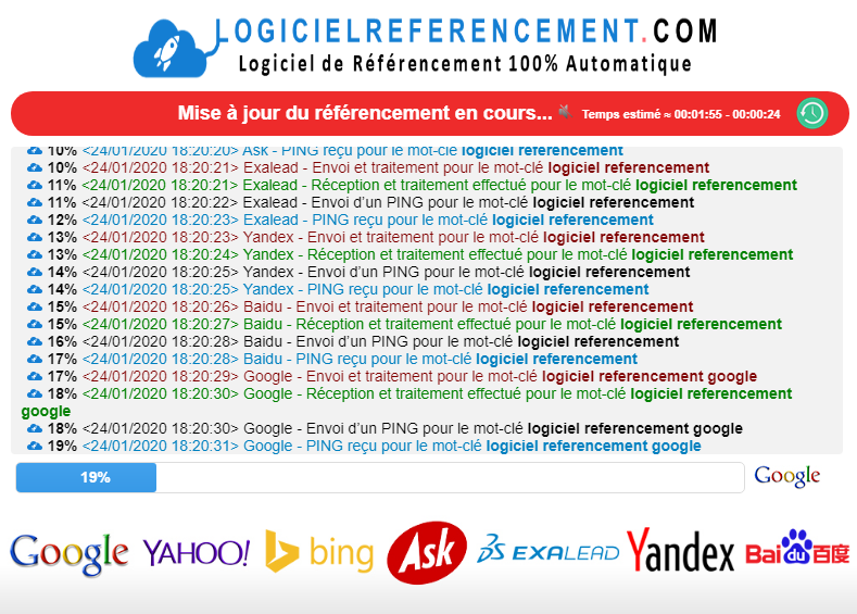 En combien de temps le logiciel me positionne sur Google, Yahoo et Bing ?