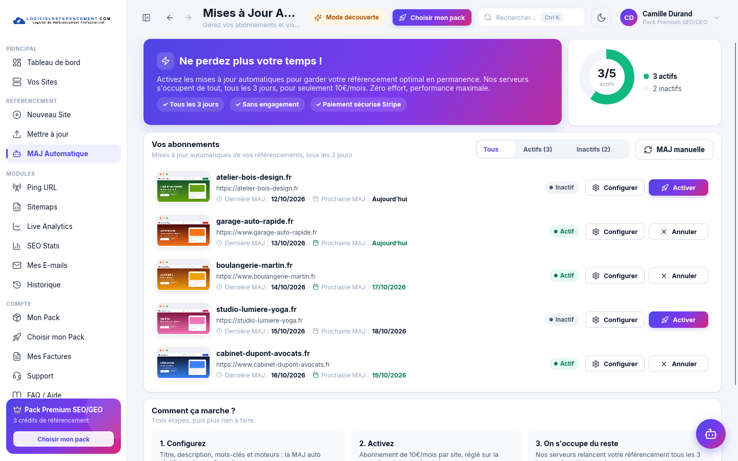 Mise à jour automatique : vos abonnements Mise à jour automatique du référencement pour garder son site bien placé