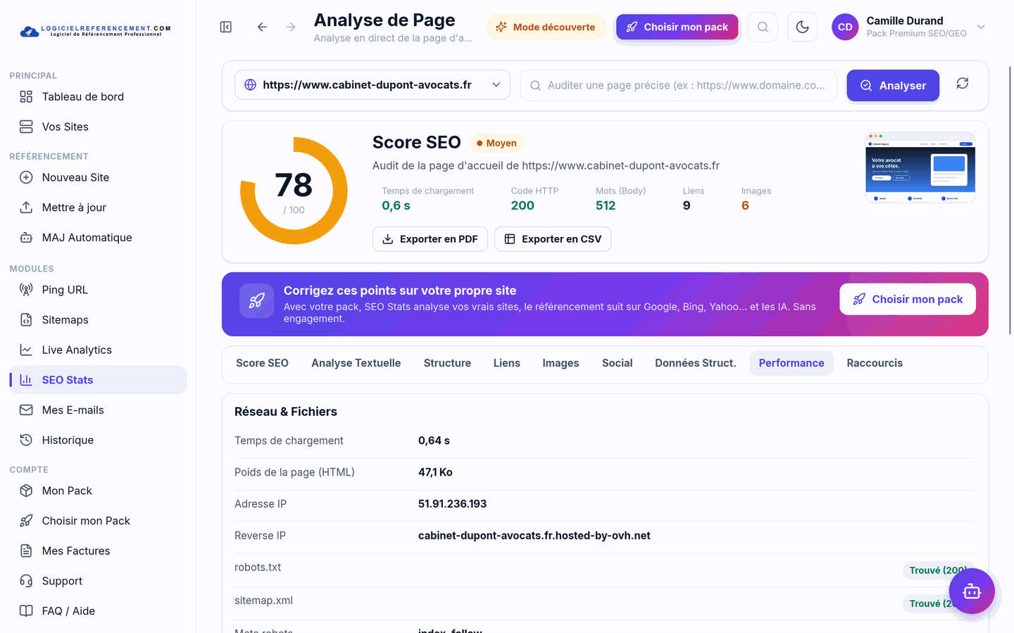 SEO Stats : performance SEO Stats : performance du site, temps de chargement, robots.txt et sitemap