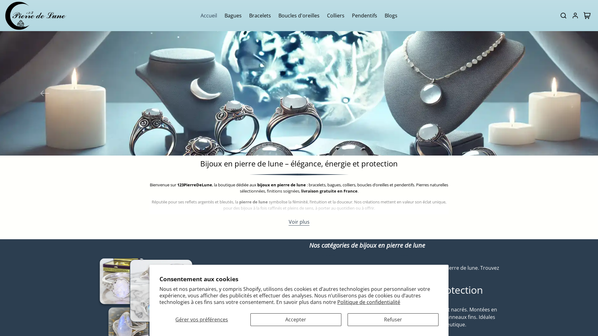 Capture d'écran de 123 Pierre de Lune : Boutique de Bijoux en Pierre de Lune véritable