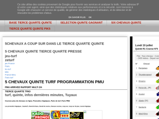 5 CHEVAUX QUINTE TURF PROGRAMMATION PMU
PMU ARRIVEE RAPPORT MULTI 2/4
TIERCE QUARTE TRIO
turf, quinte, infos dernières minutes, Tuyaux
Courses pmu de chevaux en ligne, Pronostics hippiques, 