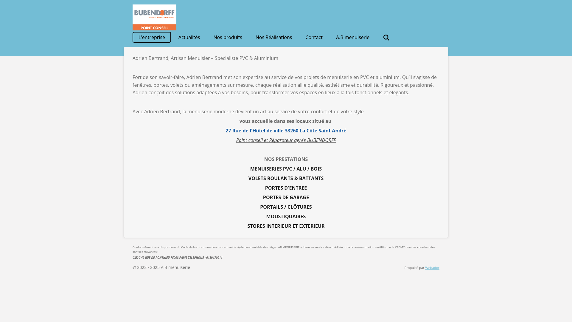 Capture d'écran de A.b menuiserie fournisseur et installateur de remplacement menuiserie pvc aluminium volet roulant point conseil BUBENDORFF