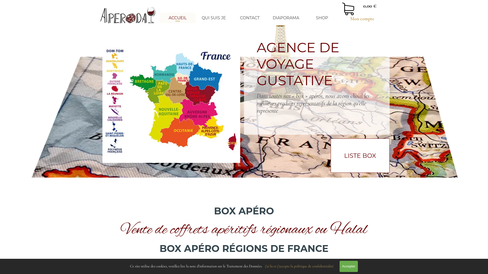 Capture d'écran de BOX APERO, APERODAY  , Box apéro régions de France, Box apéro sans alcool, 