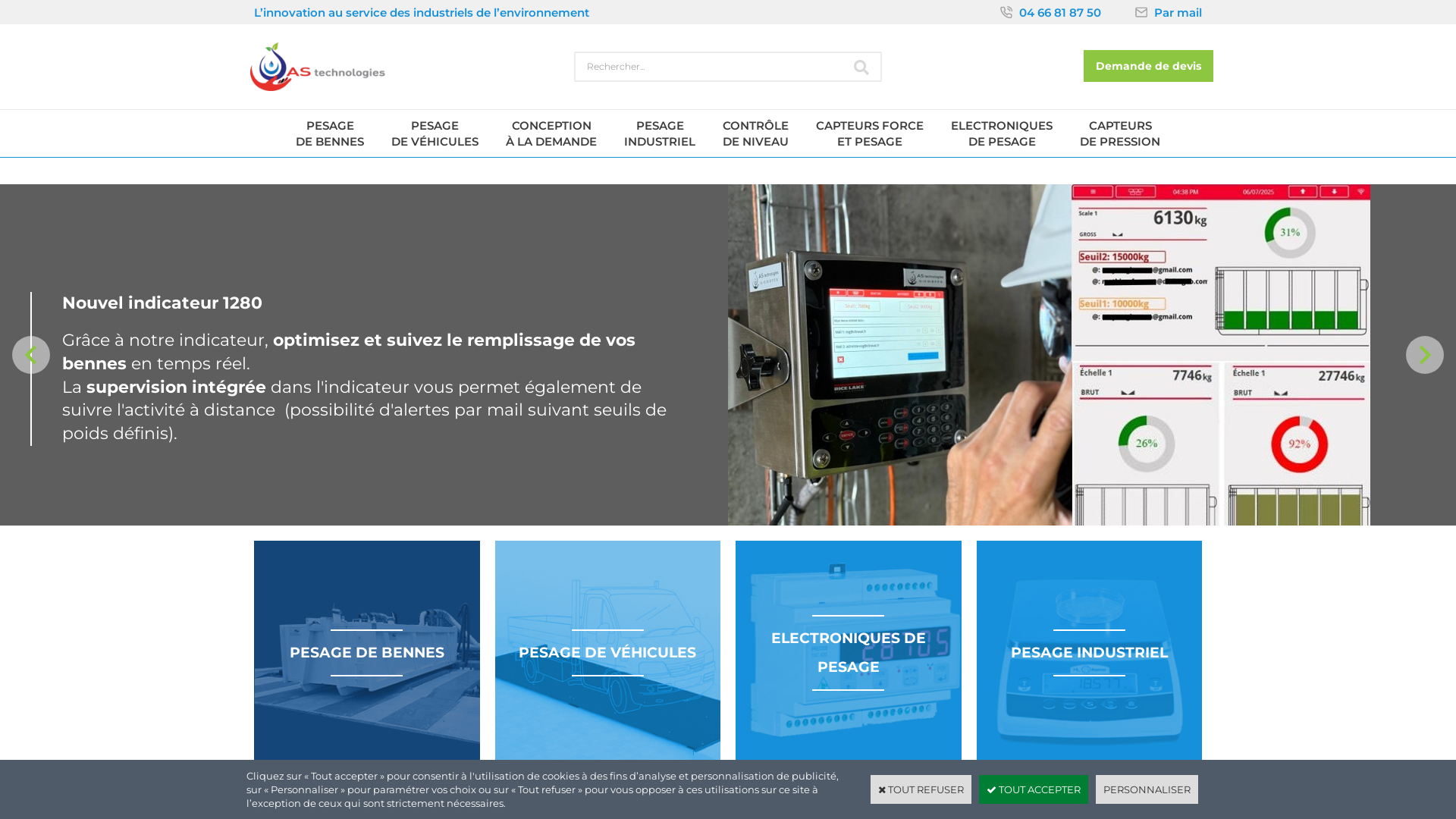 Capture d'écran de AS technologies : capteurs, codeurs, caméras, convertisseurs, indicateurs, pyromètres, instrumentation et mesure industrielle