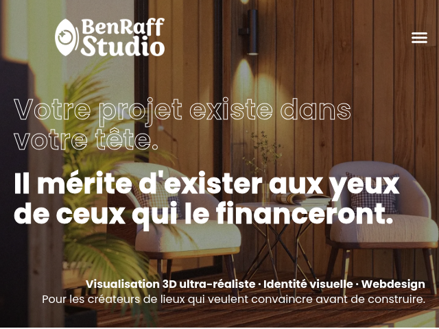 Capture d'écran de BenRaff Studio – Visualisation 3D & design graphique à Rennes