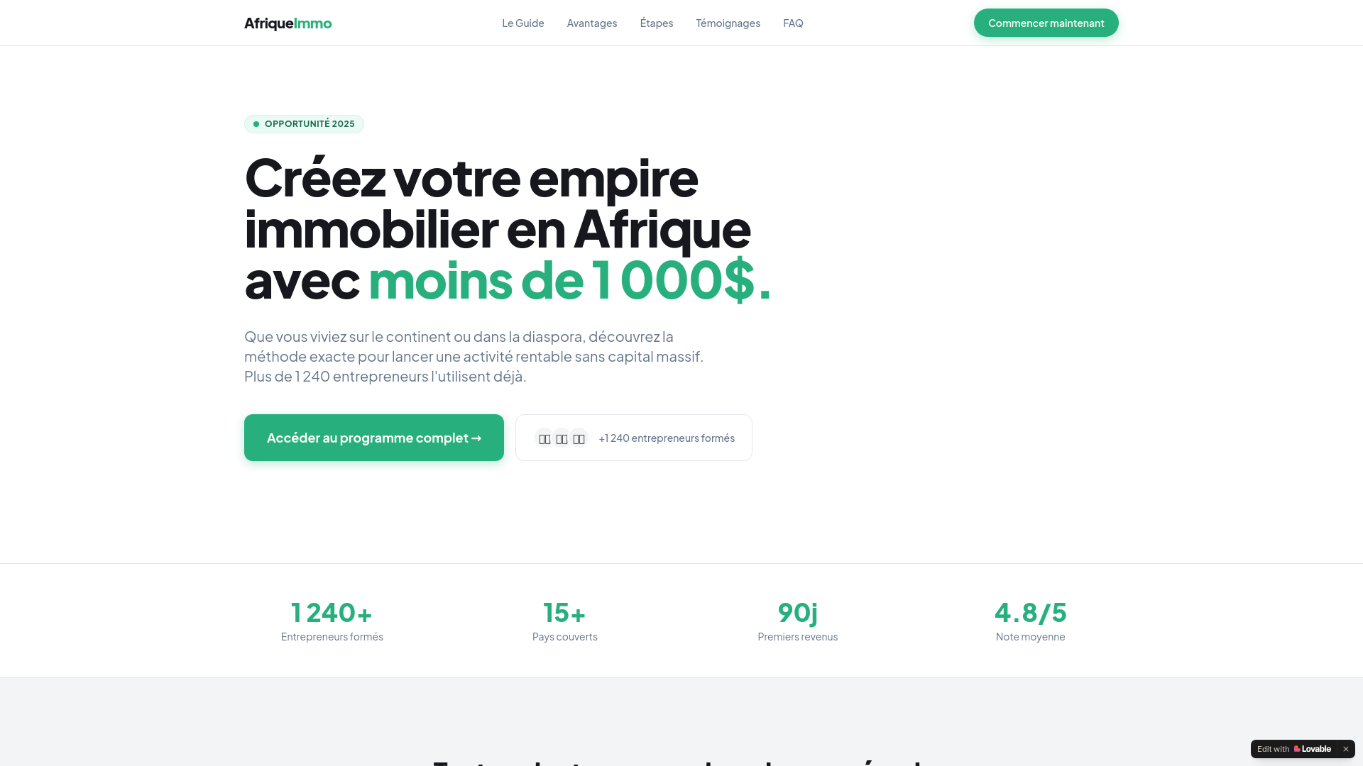 Créez votre empire immobilier en Afrique avec moins de 1 000$.