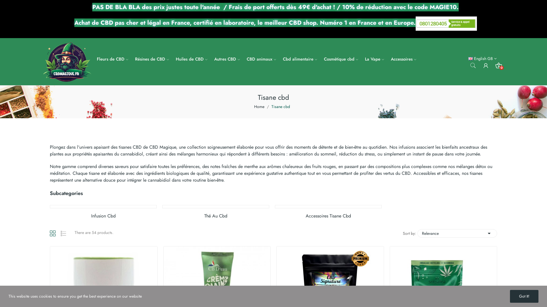 Capture d'écran de  Plongez dans l'univers apaisant des tisanes CBD de CBD Magique, une collection soigneusement élaborée pour vous offrir des moments de détente et de bien-être au quotidien. 