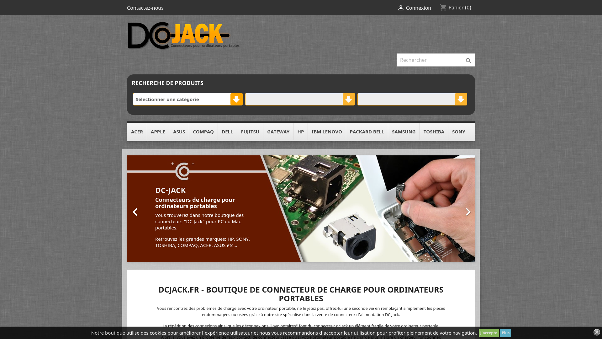 Capture d'écran de DCJACK.FR - BOUTIQUE DE CONNECTEUR DE CHARGE POUR ORDINATEURS PORTABLES
