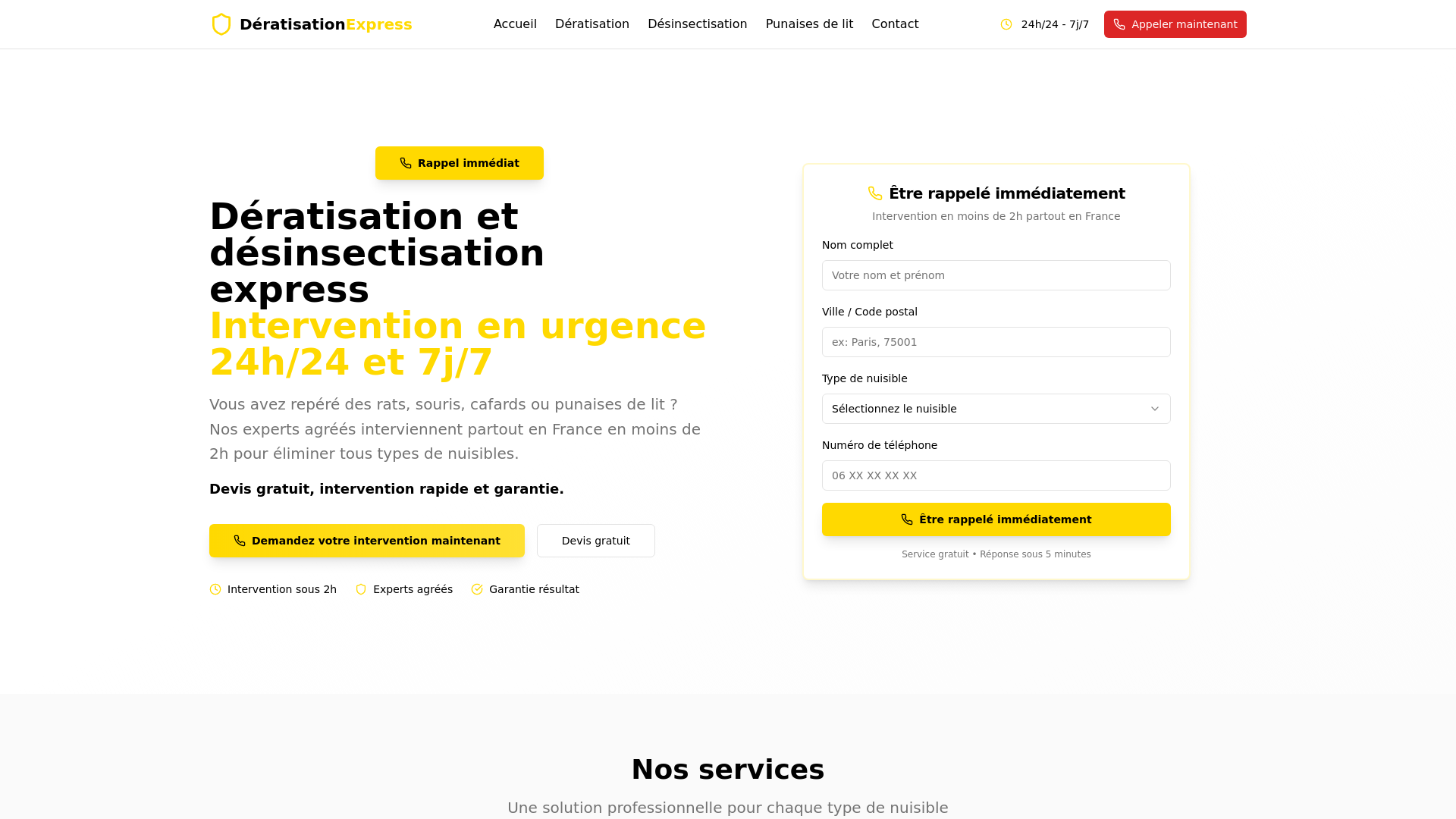 Capture d'écran de Dératisation, désinfection, extermination des nuisibles pour les particuliers et les professionnels dans paris et la région parisienne