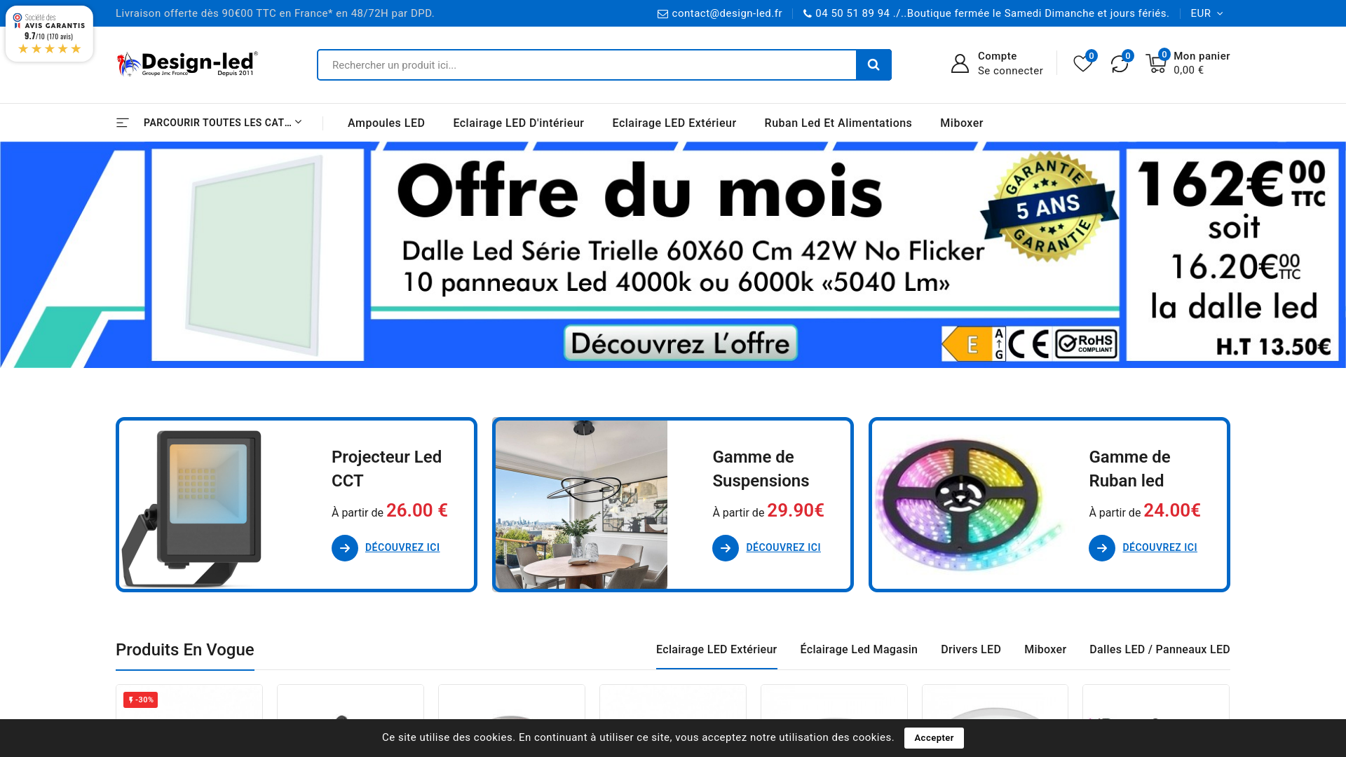 Capture d'écran de Boutique en ligne spécialisée dans la vente de produits LED de qualité à des prix compétitifs.
Une entreprise familiale française qui existe depuis 2011.
En tant que professionnelle, n'hésit