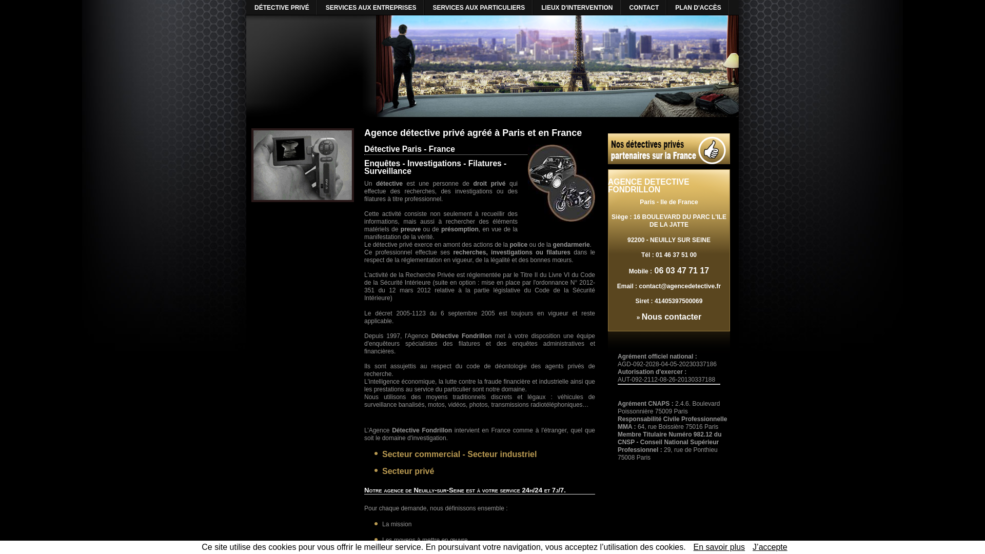 Capture d'écran de Détective privé agréé à Paris et sur toute la France
