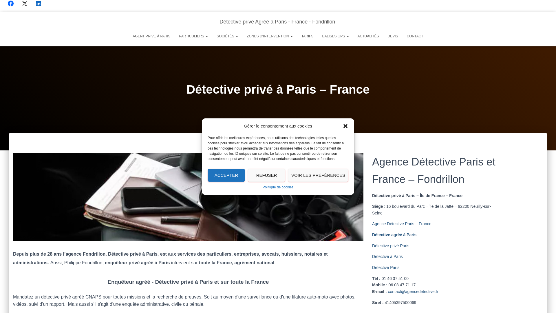 Capture d'écran de Détective privé agréé à Paris et sur toute la France 