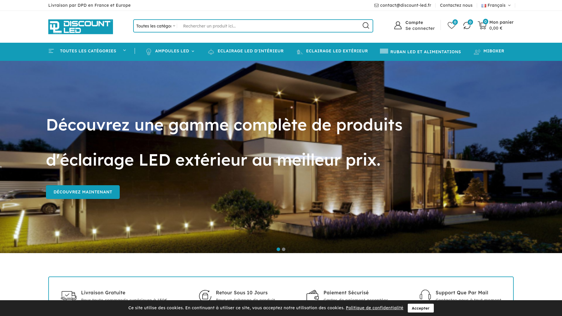 Discount-led est une boutique en ligne spécialisée dans l'éclairage LED, proposant une large gamme de produits tels que des ampoules, panneaux, projecteurs et downlights.