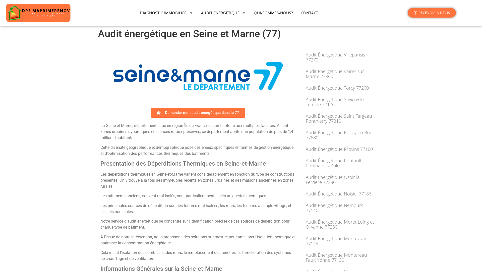 Capture d'écran de Audit énergétique Seine et Marne (77)