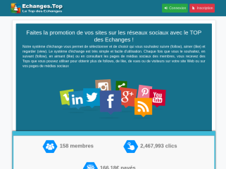 Echanges.TOP - Plus de Likes, plus de Followers, plus de vues, plus de membres, la solution pour plus de présence sur les réseaux sociaux comme Facebook, twitter, youtube et autres