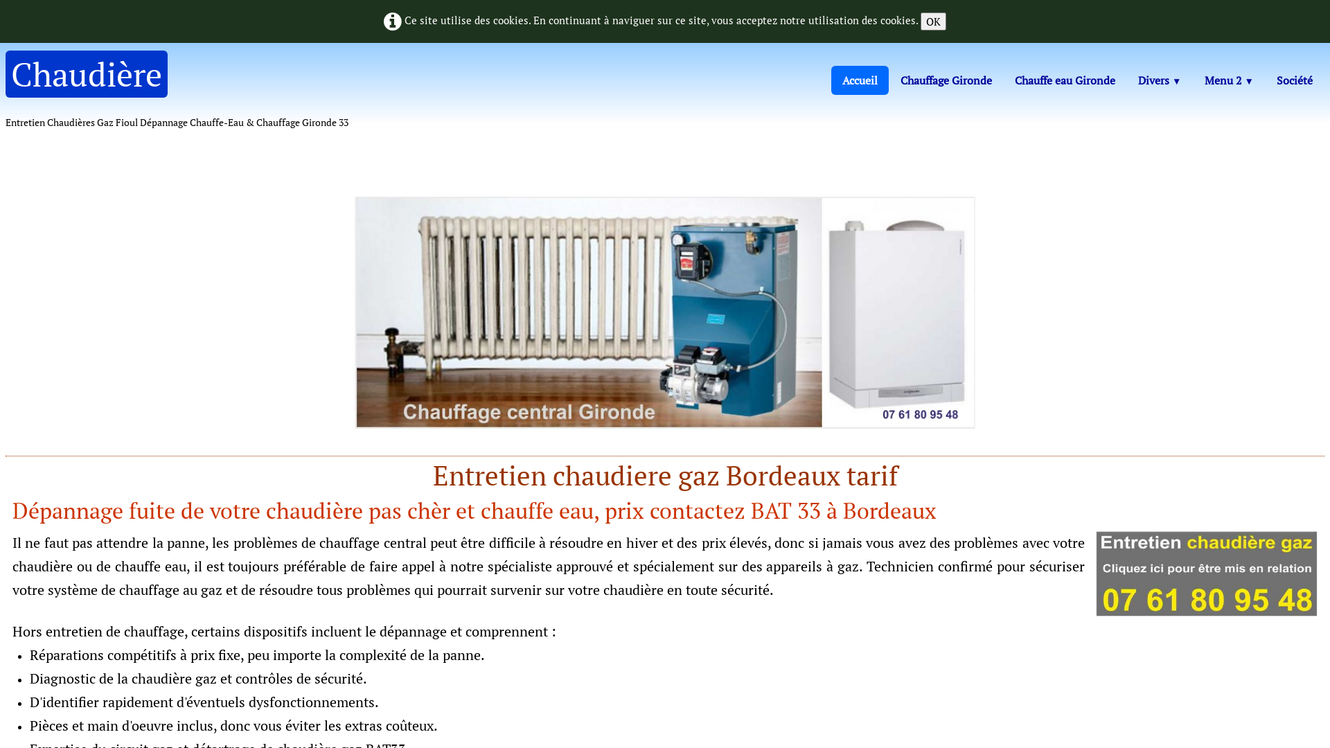 Capture d'écran de Entretien de chaudière bordeaux, entretien chaudière gaz bordeaux