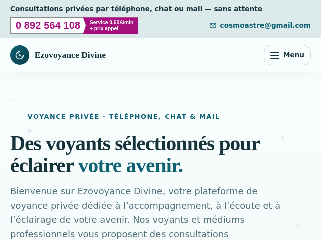 Voyance en Ligne & par T&eacute;l&eacute;phone | Voyants et M&eacute;diums &ndash; Ezovoyance Divine Voyance par T&eacute;l&eacute;phone, Chat & Mail | M&eacute;diums en Ligne Voyance Priv&eacute;e en Ligne | Consultez un Voyant ou M&eacute;dium