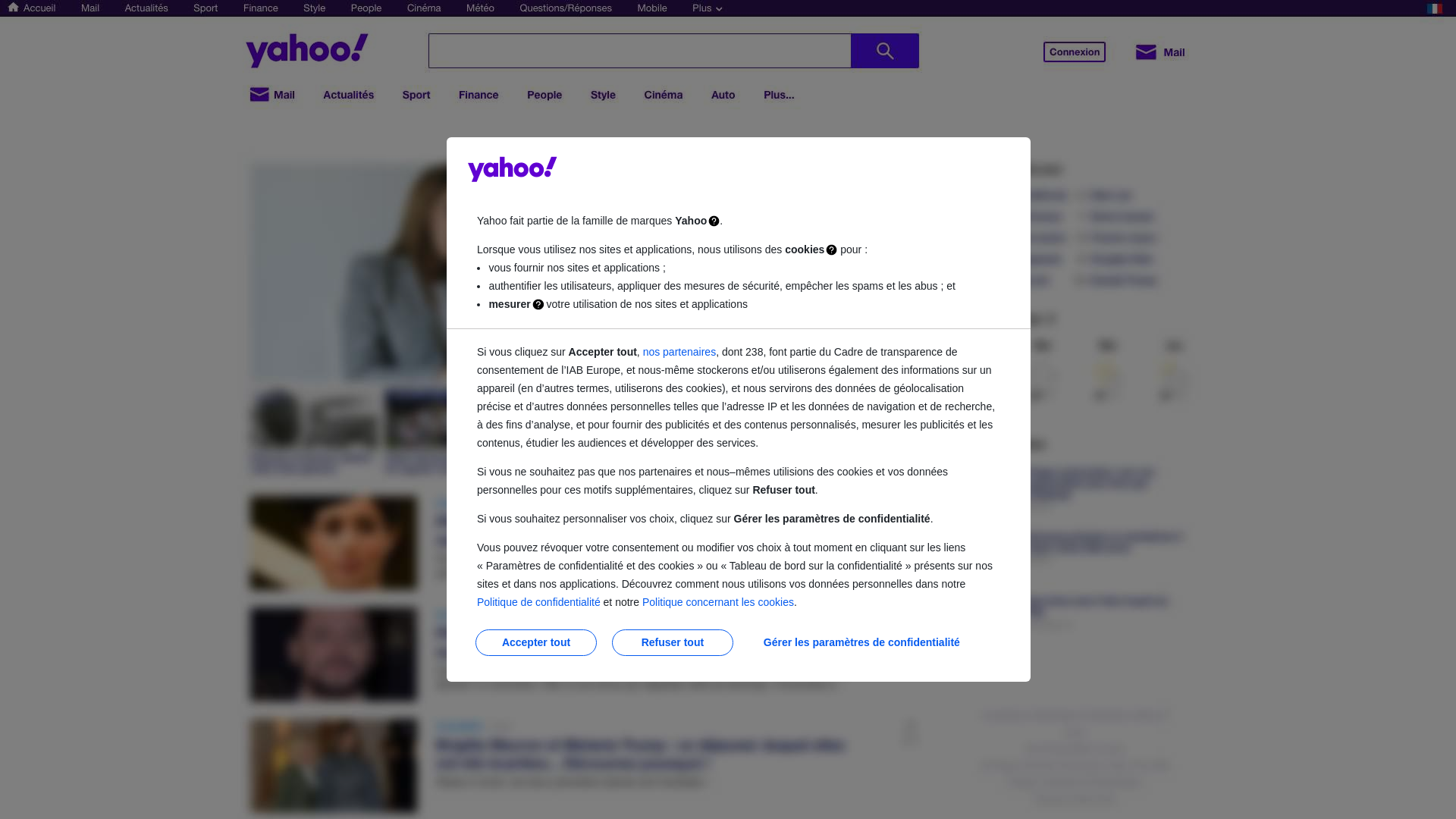 Capture d'écran de Yahoo