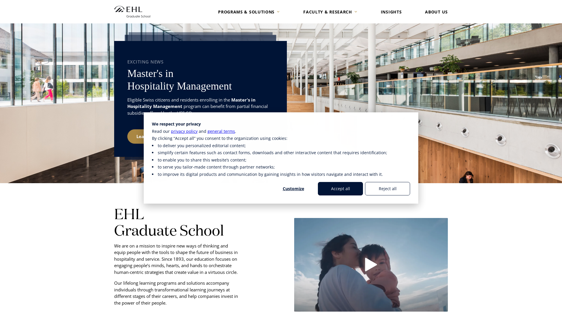 Capture d'écran de EHL Graduate School