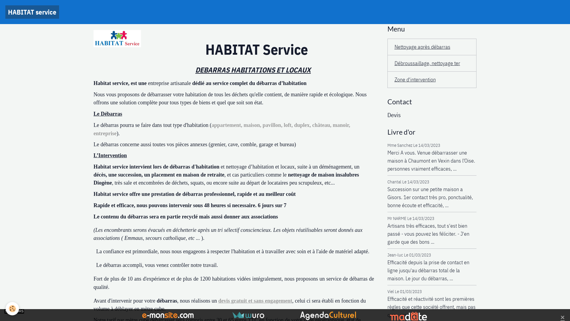 Capture d'écran de HABITAT SERVICE.
Service de debarras maison