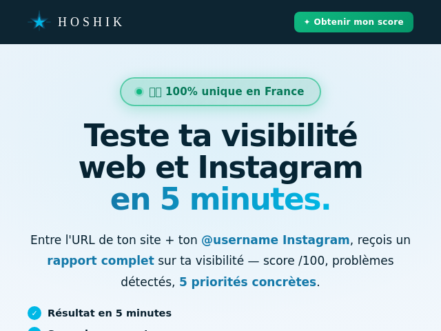 HOSHIK &mdash; Audit Visibilit&eacute; Web & Instagram en 5 Min