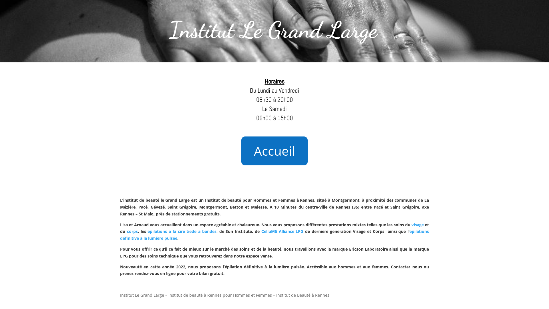 Capture d'écran de Institut Le Grand Large, Institut d'épilations, de massage pour Hommes et femmes à Rennes.