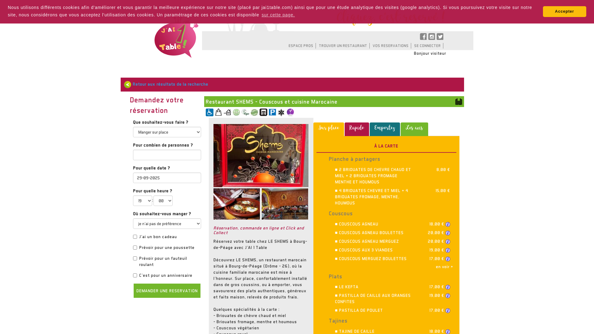 Restaurant SHEMS à Bourg-de-Péage - Réservation en ligne