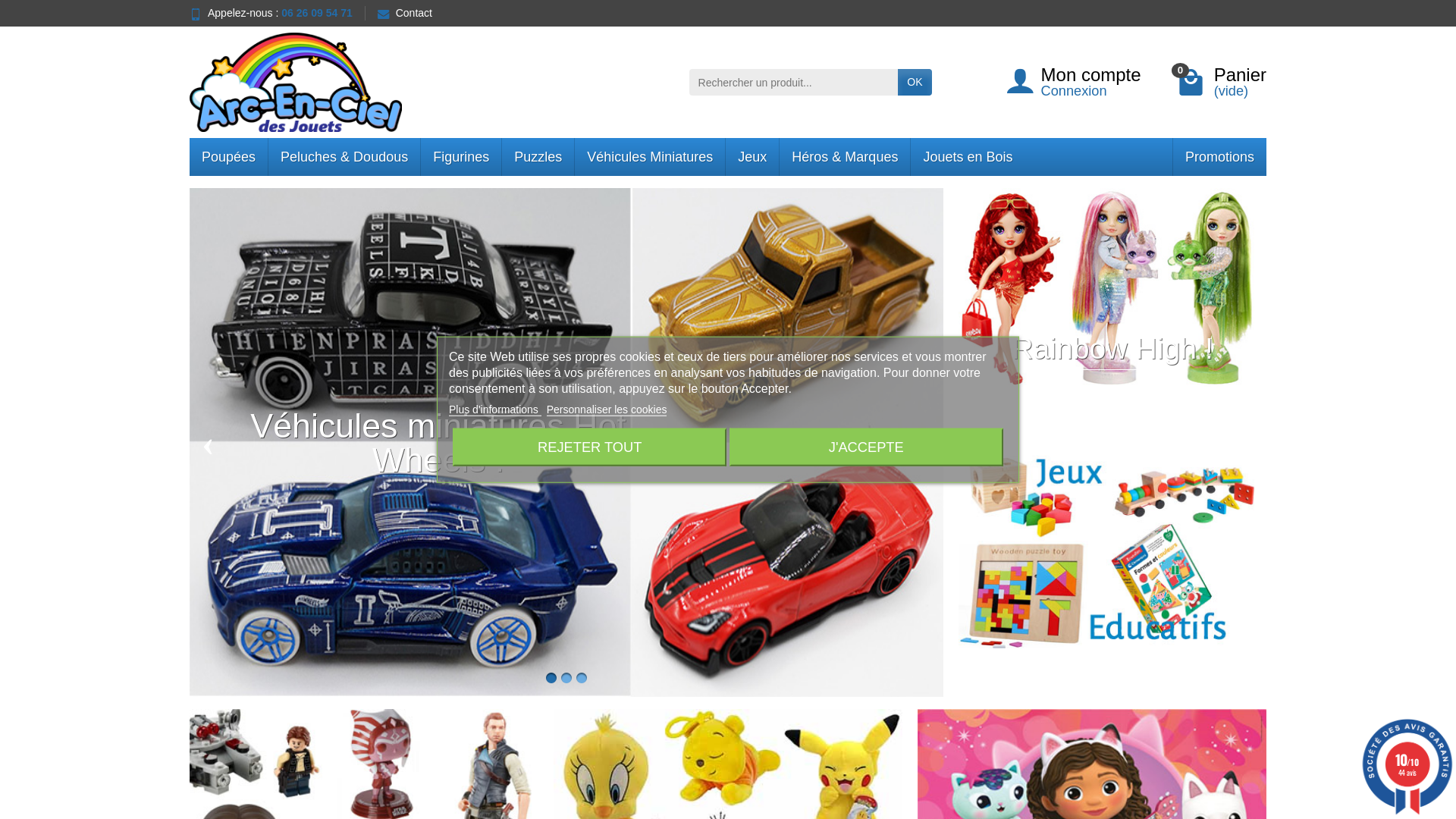 Capture d'écran de Boutique en ligne de jouets poupées, figurines peluches puzzles et jeux créatifs et de construction et autres idées cadeaux.