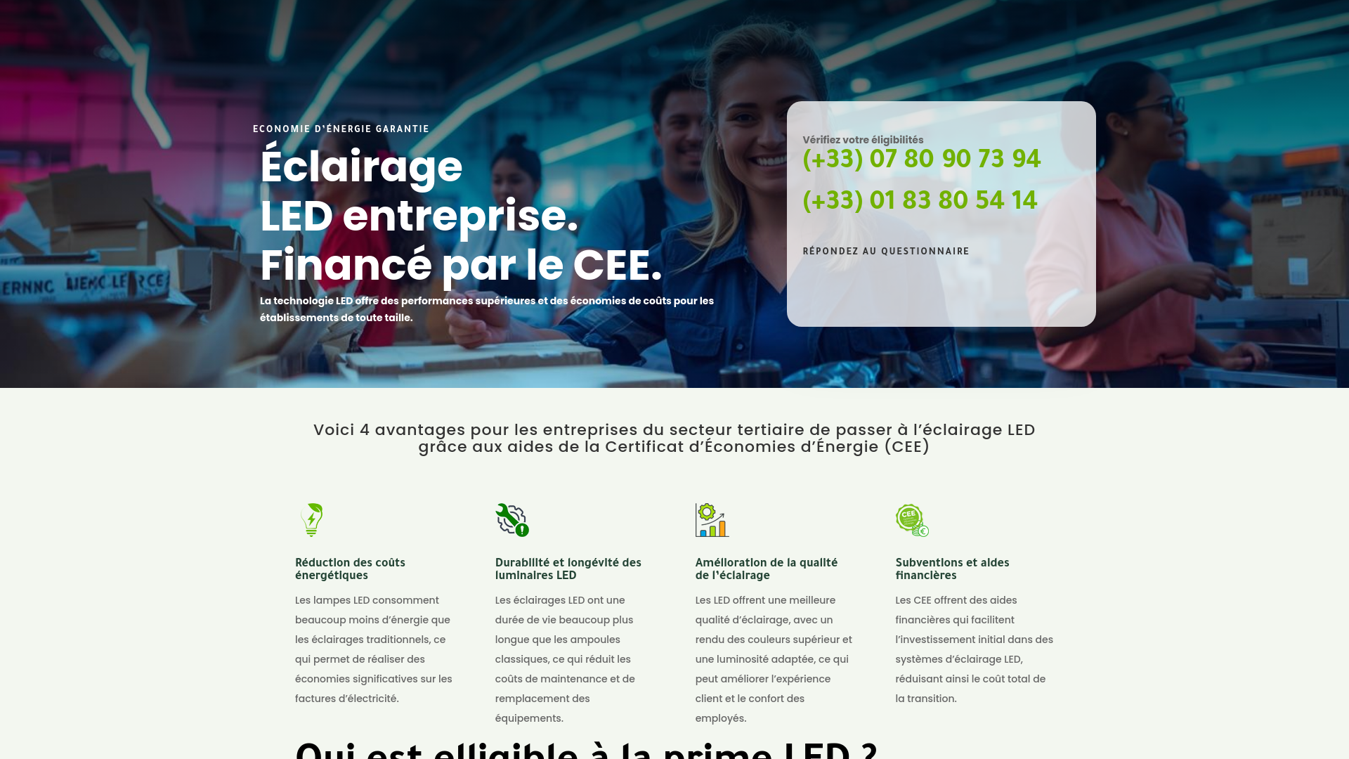 Capture d'écran de Éclairage LED entreprise. Financé par le CEE.