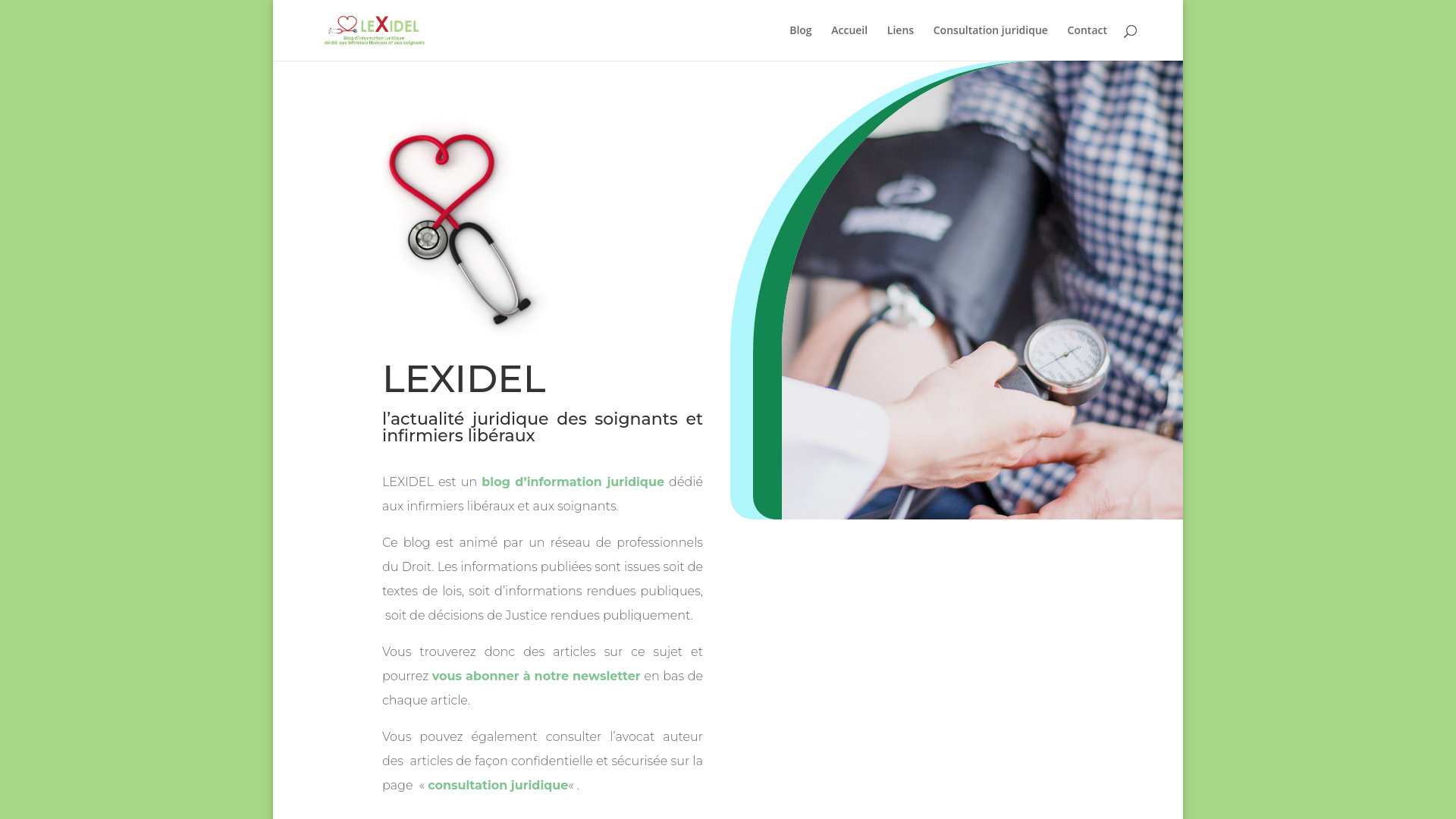 Capture d'écran de LEXIDEL est un blog d’information juridique dédié aux infirmiers, aux soignants, et aux médecins libéraux