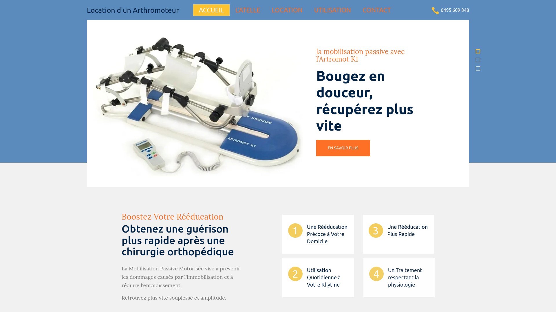 Capture d'écran de Location d'un arthromoteur genou/hanche avec possibilité de livraison à domicile, d'installation et parametrage personnalisé par un kiné