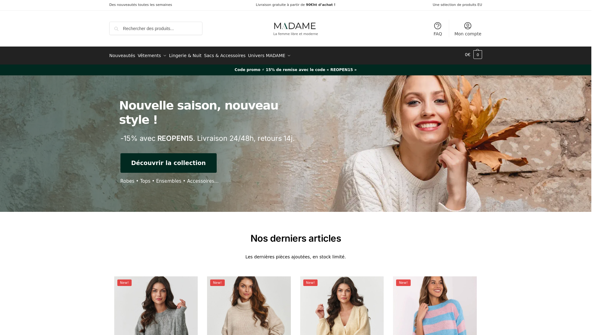 Capture d'écran de MadameStyle.fr : Élégance et Tendance en Prêt-à-Porter Féminin