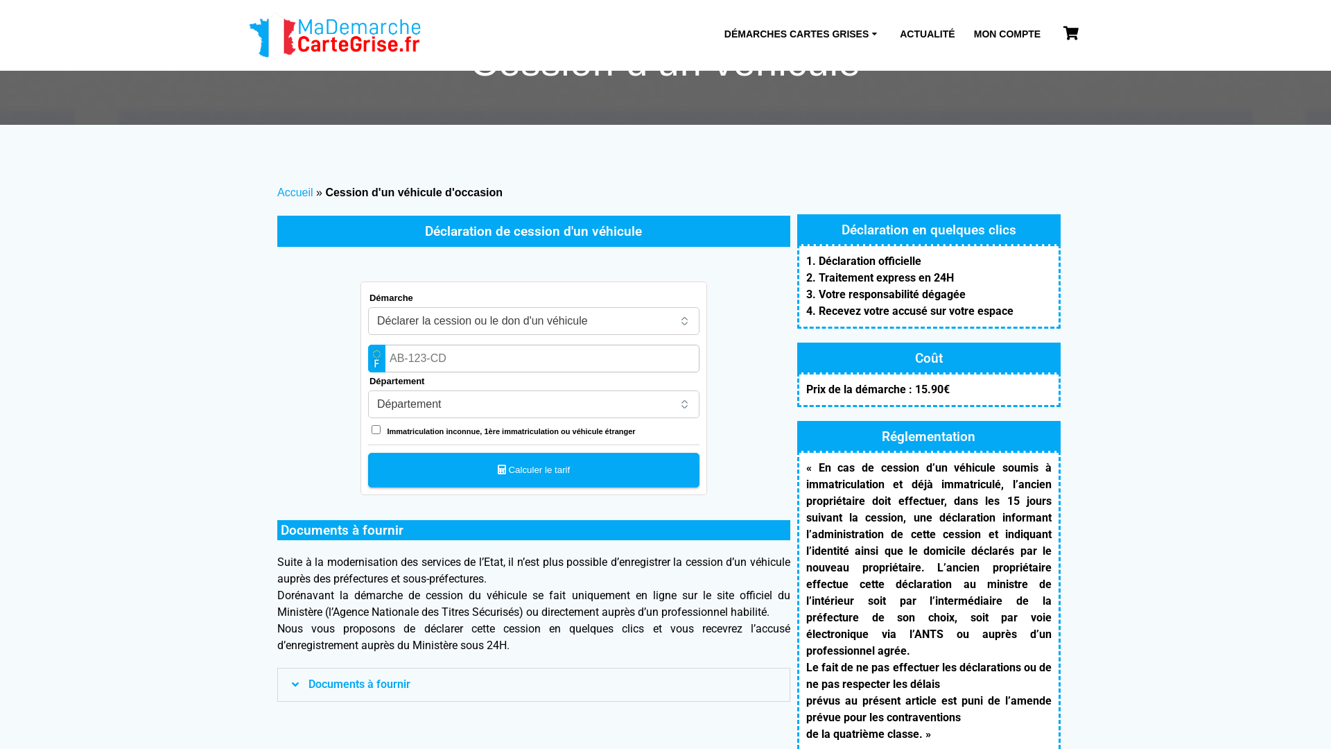 Déclaration de cession d'un véhicule - Carte Grise en ligne