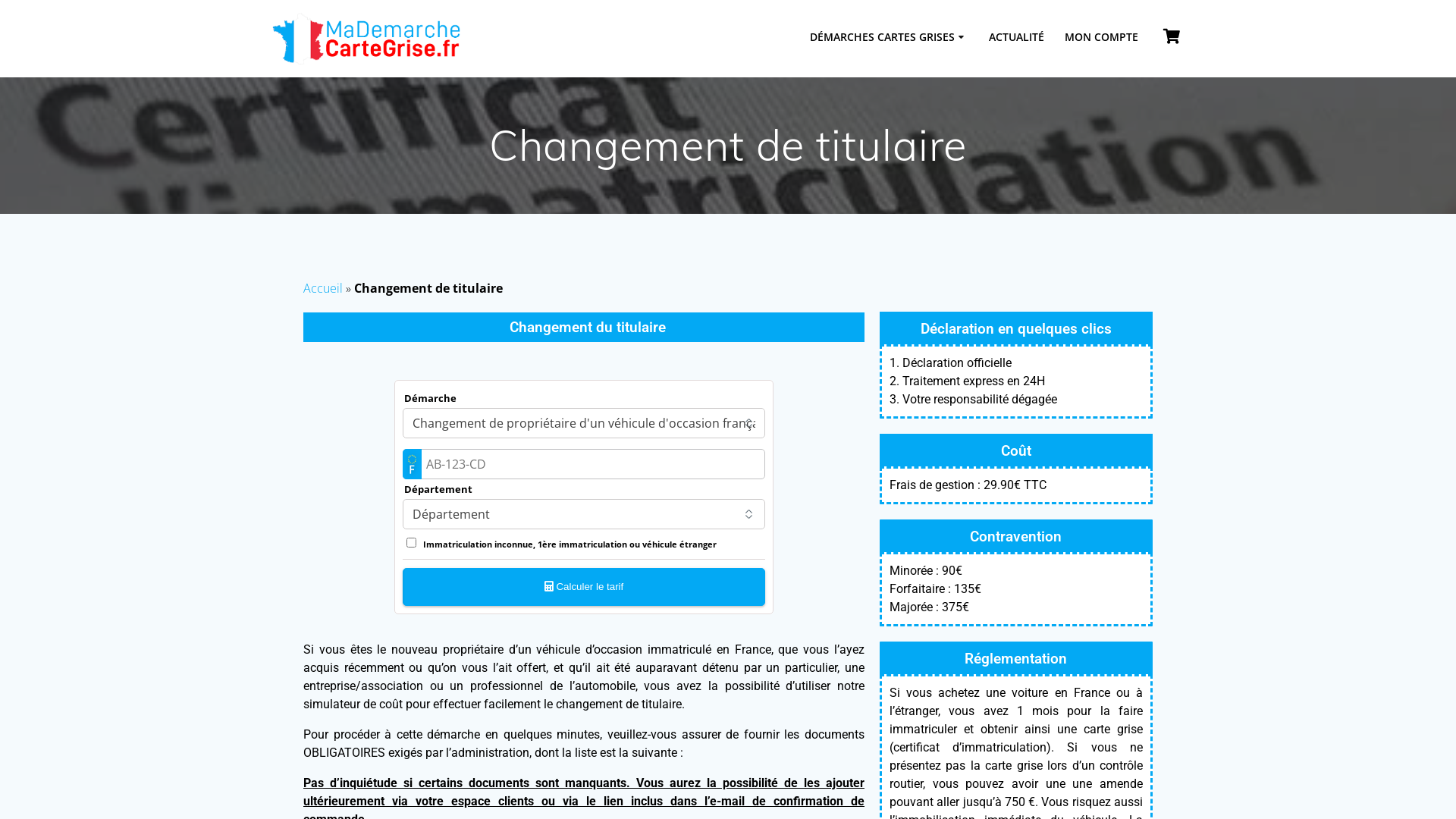 Carte gris en ligne, changement de titulaire, certificat d'immatriculation