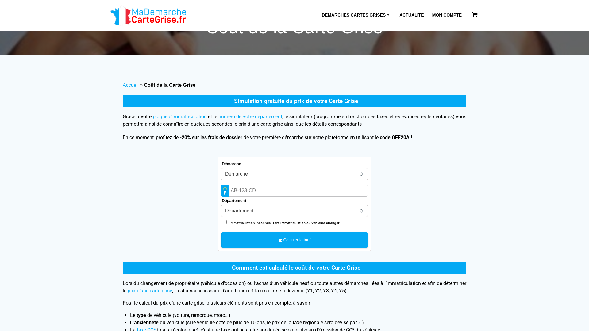 Le prix d'une carte grise - Simulation gratuite en ligne