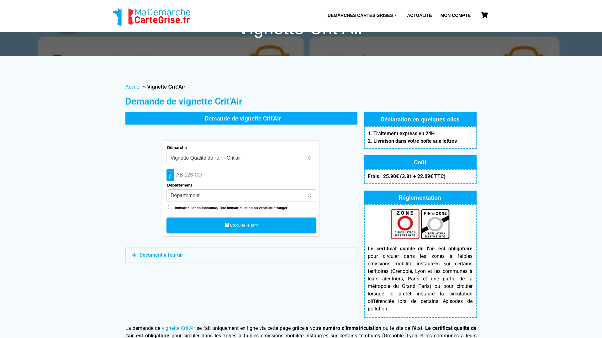 Je demande ma vignette Crit'Air en ligne - Certificat qualité de l'air