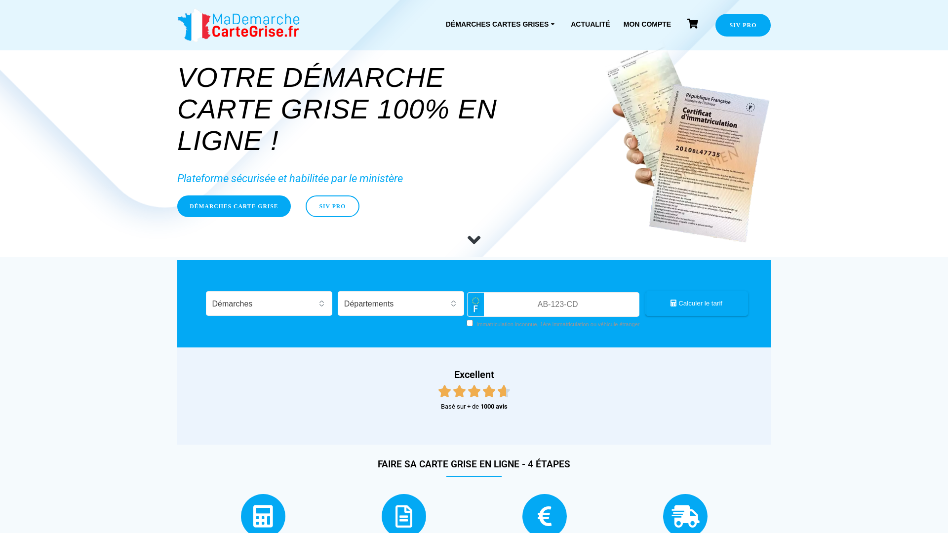 Capture d'écran de Carte Grise en ligne - Démarches rapides, plateforme sécurisée
