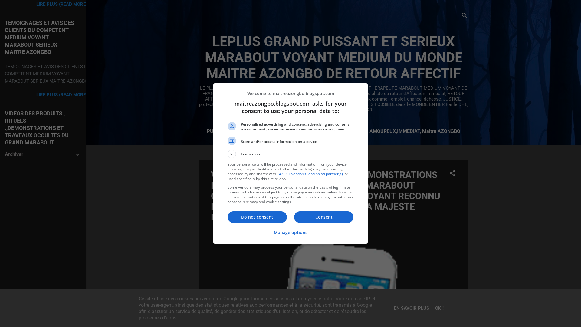 Capture d'écran de LE PLUS grand, puissant et compétent MARABOUT MEDIUM VOYANT DE FRANCE D'AFRIQUE, DU MONDE AZONGBO