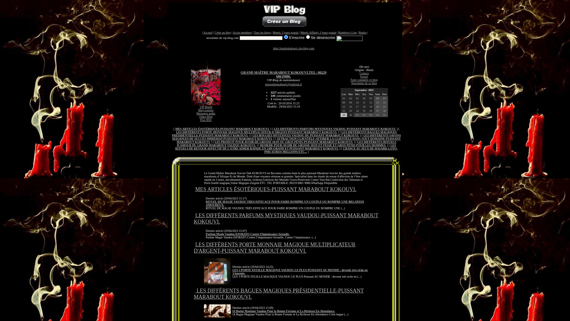 Capture d'écran de GRAND ET PUISSANT MAÎTRE MARABOUT KOKOUVI.TEL : 00229 68619086.
