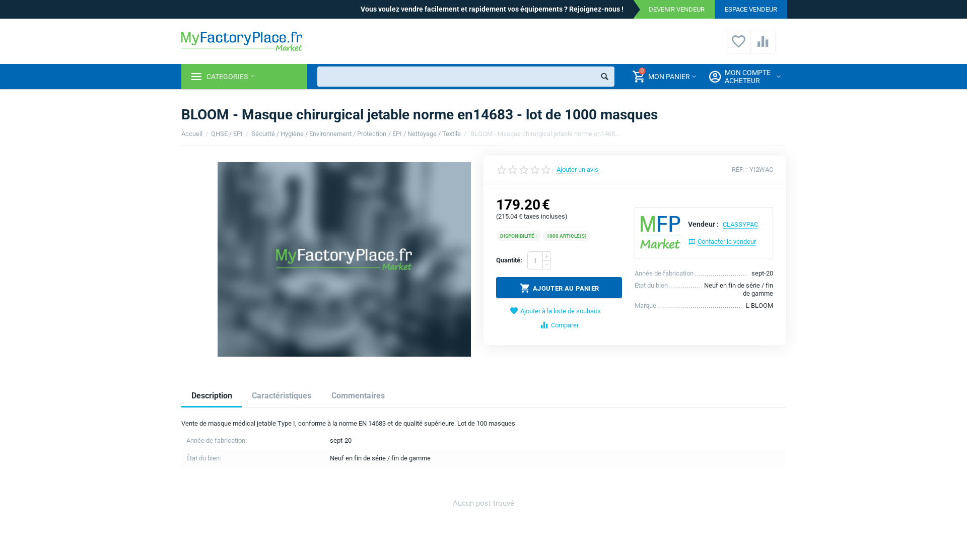 Capture d'écran de Vente en ligne de masques chirurgicaux conformes à la norme EN 14683 