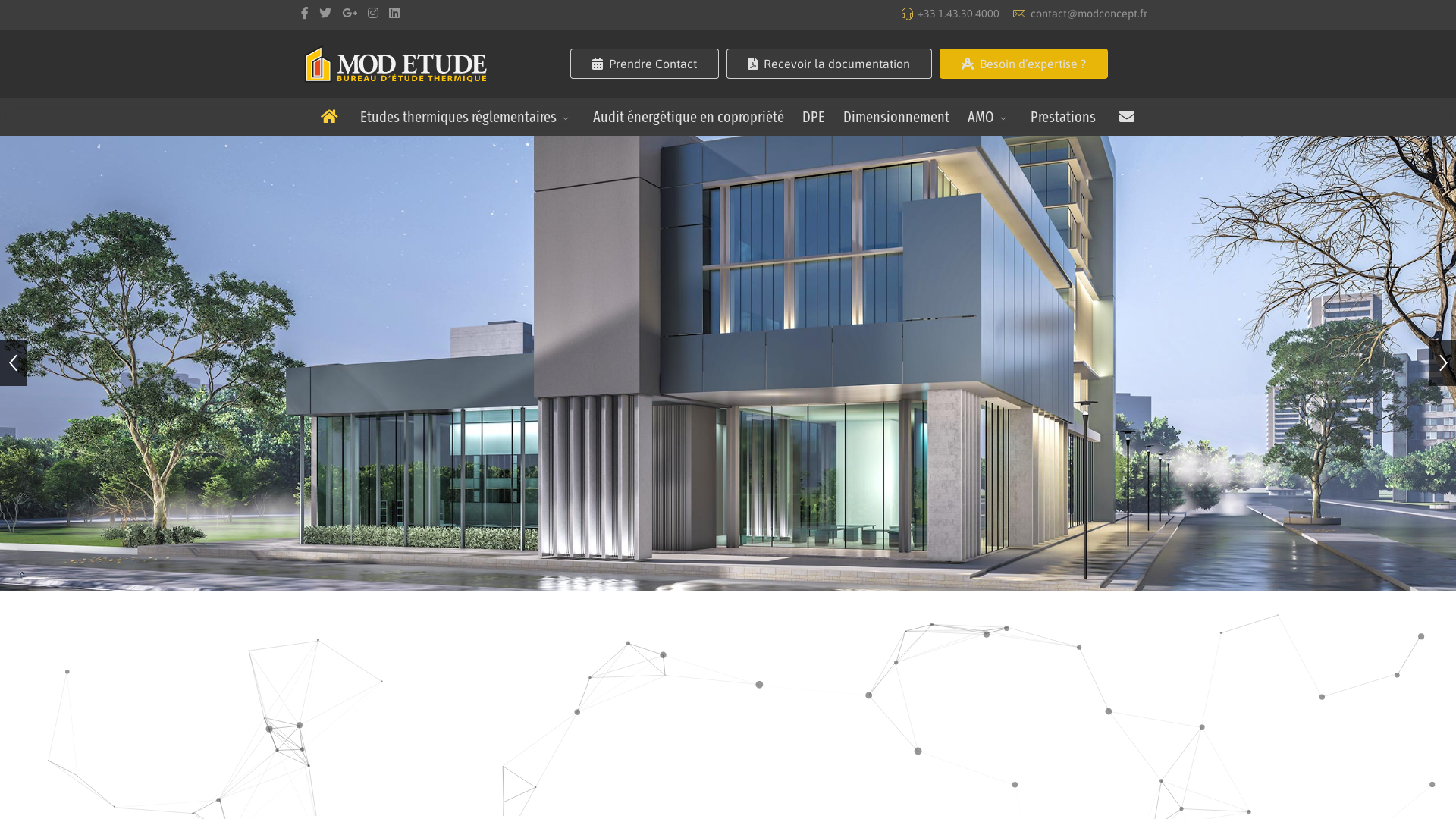 Capture d'écran de Mod Concept cabinet d'architecture est un bureau d'études pluridisciplinaire compétent en étude thermique, audit énergétique et diagnostic de performance énergétique en bâtiments neufs
