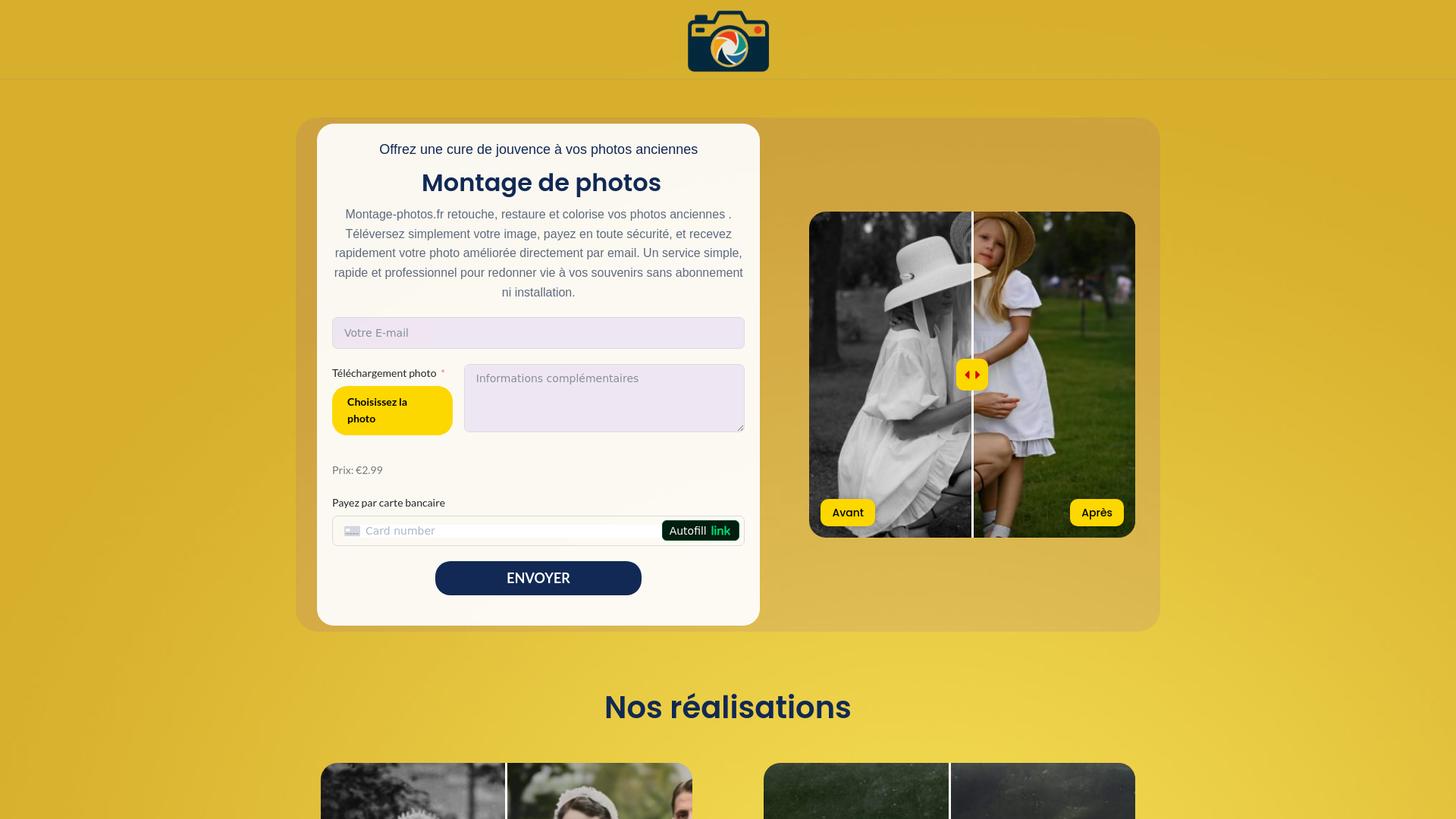 Capture d'écran de Montage-photos.fr : Retouche et restauration de photos en ligne facile