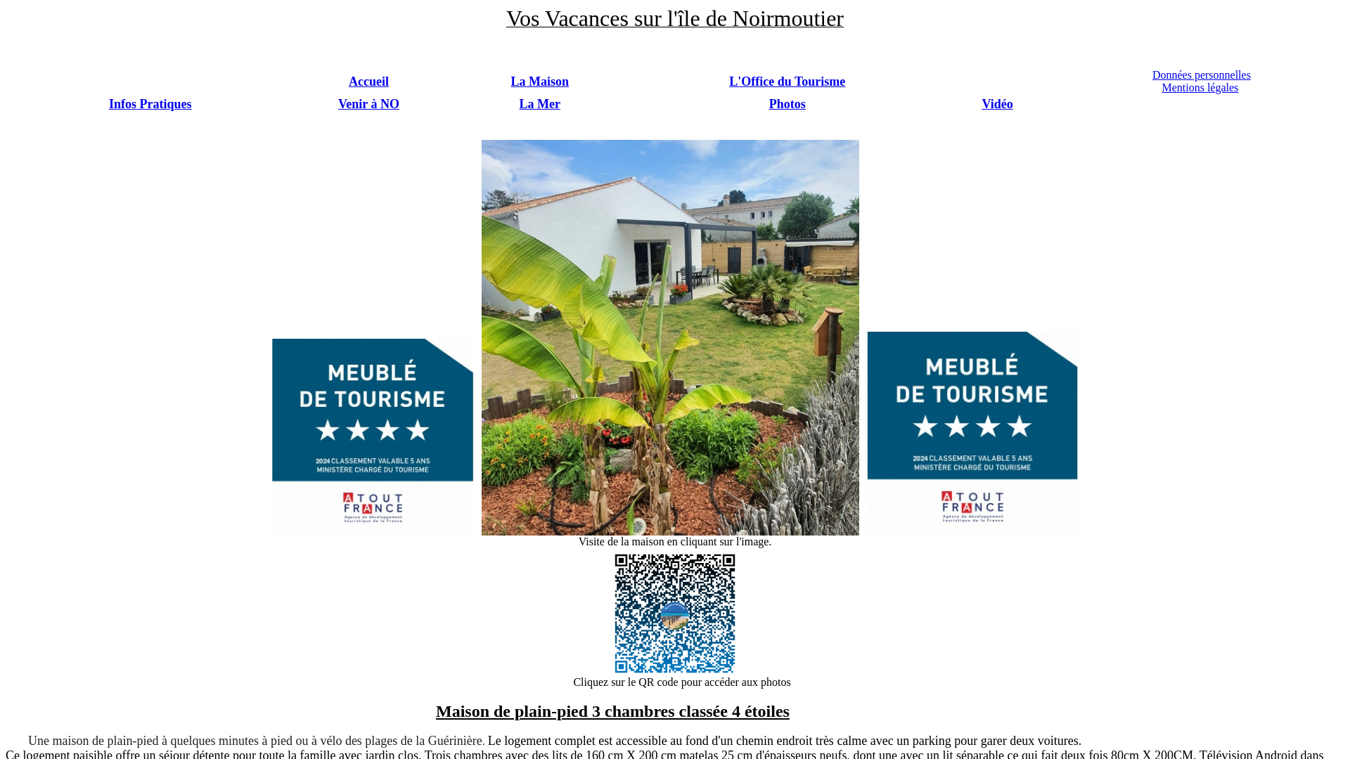 Capture d'écran de Maison de plain-pied 3 chambres classée 4 étoiles sur l'île de Noirmoutier situé à la Guériniere.