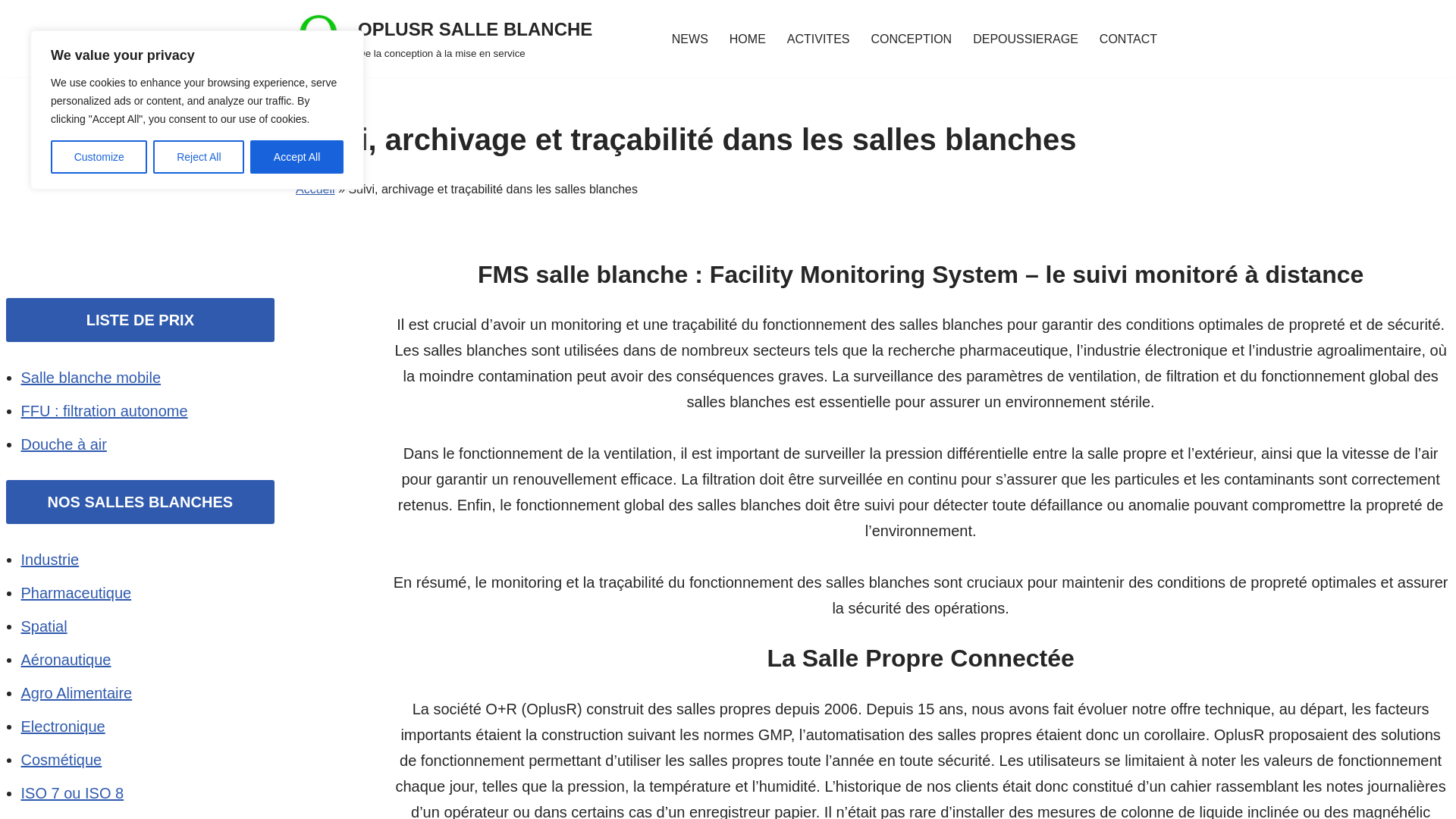 Suivi salle blanche