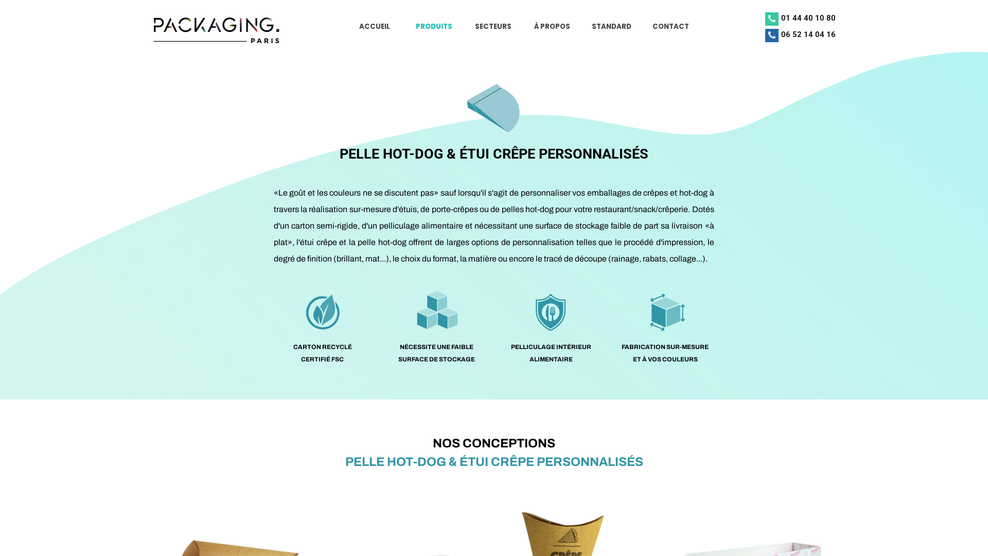 Packaging Etui Crêpe Personnalisé & Pelle Hot Dog Personnalisé à vos Couleurs