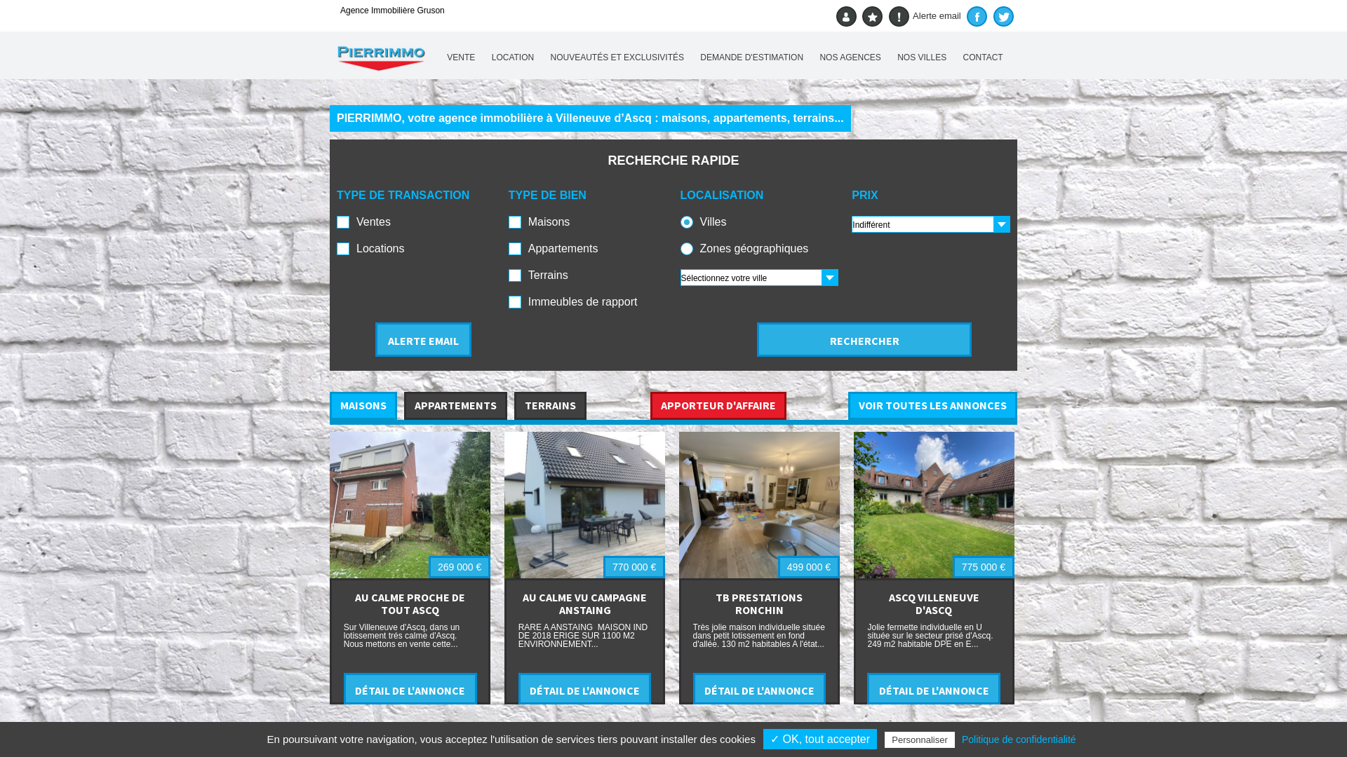 Capture d'écran de Agence immobilière à Villeneuve d'Ascq, Immobilier Lille 59, achat maison Mouvaux, estimation biens immobiliers gratuits, vente appartement Nord 59