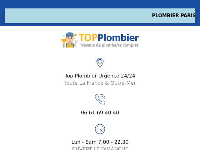 Capture d'écran de 06 61 69 40 40 - Plombier Paris – Dépannage Installation Urgent 24h/7j | Débouchage WC, Évier, Égout