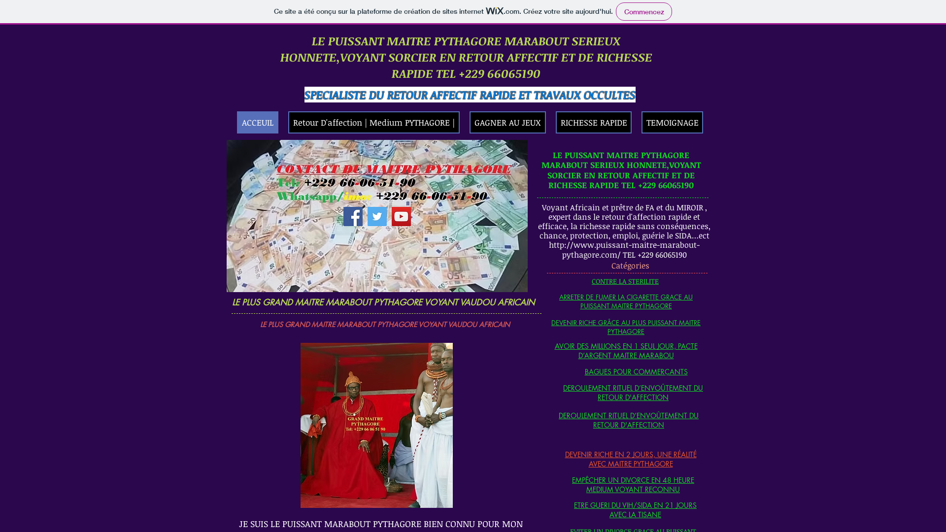 Capture d'écran de LE PUISSANT MAITRE PYTHAGORE MARABOUT SERIEUX HONNETE, VOYANT SORCIER EN RETOUR AFFECTIF ET DE RICHESSE RAPIDE TEL +229 66065190