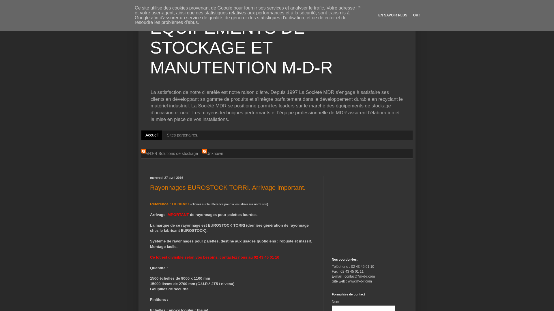 Capture d'écran de Blog Equipements de stockage et manutention MDR